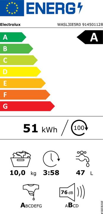Energie-Label Electrolux WASL3IE5R0 (10 kg, Links, Rechts)