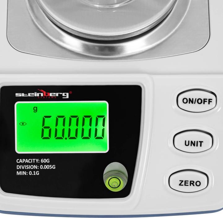 Produktbild Steinberg Digitale Präzisionswaage Feinwaage 0,1 - 60 g Genauigkeit 0,005 g Ø 68 cm