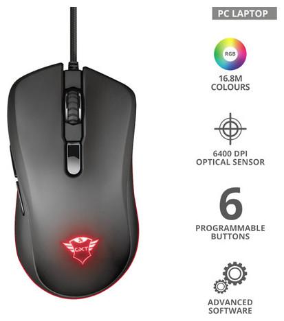 Actual product image Trust GXT 930 Jacx Mouse right USB Type-A Optical 6400 DPI (Cable)