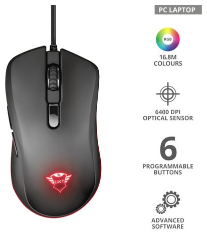 Immagine prodotto Trust GXT 930 Jacx Mouse destro USB Type-A ottico 6400 DPI (Cablato)