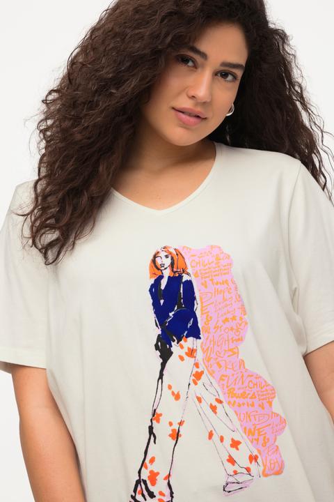 Image du produit Ulla Popken T-shirt oversize à col en V et manches courtes, motif femmes (50, 52)