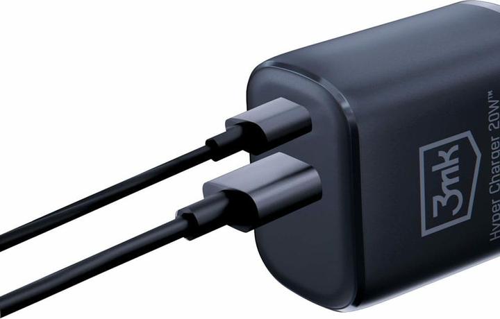 Actual product image 3MK HyperCharger 20W 1xUSB-C + 1xUSB-A ładowarka sieciowa PD/QC czarna/black (20 W, 2 ports)