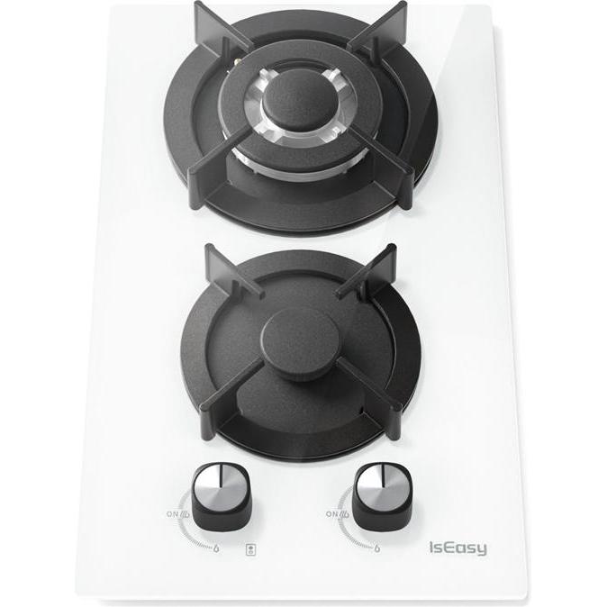 IsEasy MGBG-312A gas hob, 2 burners (white), Piano cottura portatile, Bianco