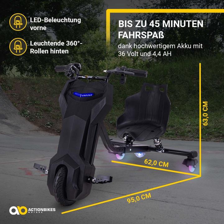 Actual product image Actionbikes Motors Electric Drift Trike 360 Drift Scooter for Kids Vehicle Tricycle Driftscooter (Black)