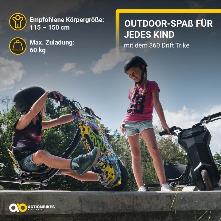 Actual product image Actionbikes Motors Electric Drift Trike 360 Drift Scooter for Kids Vehicle Tricycle Driftscooter (Black)