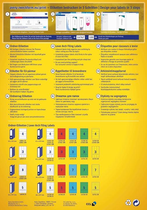 Nutritional values and ingredients Avery L4768 Grün 61 x 192 mm 400 Stck. (100 Bows x 4) Deed labels