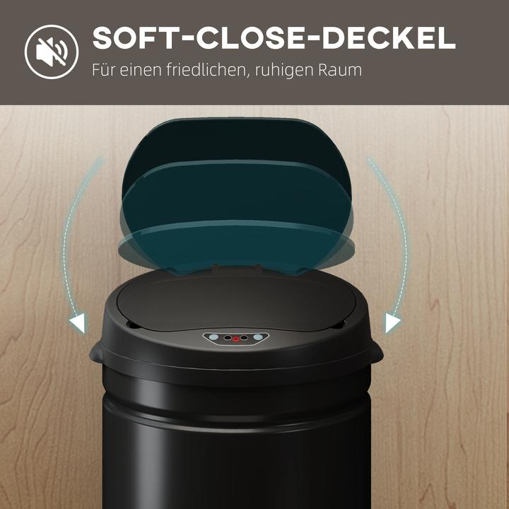 Produktbild Homcom Sensor-Mülleimer Edelstahl, Kunststoff Schwarz (42 l)