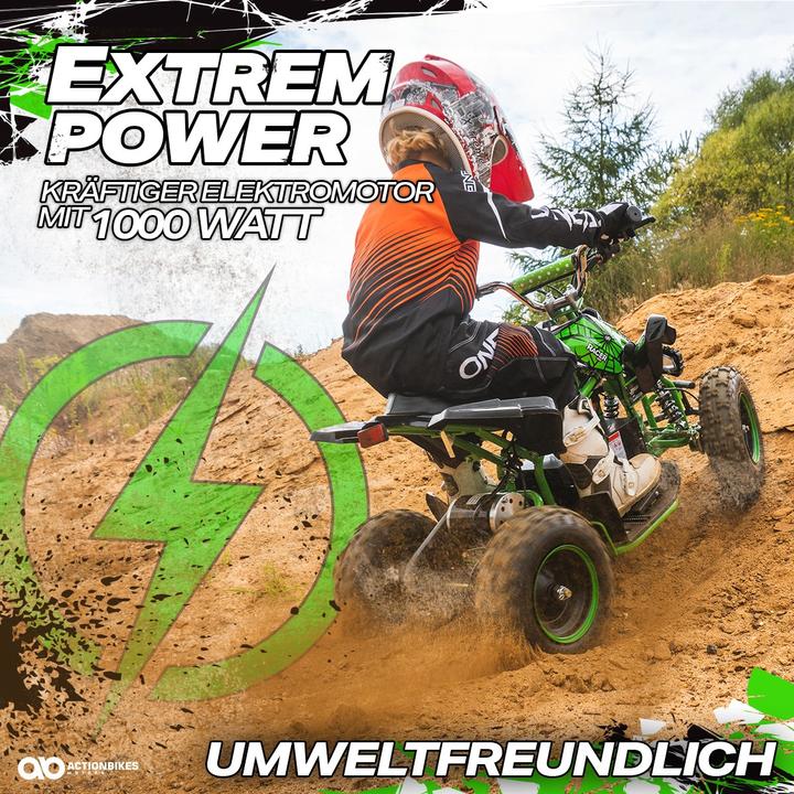 Produktbild Actionbikes Motors Elektro Quad Miniquad Kinder Racer 1000 Watt Pocket Kinderquad Pocketbike ATV (Schwarz Rot)