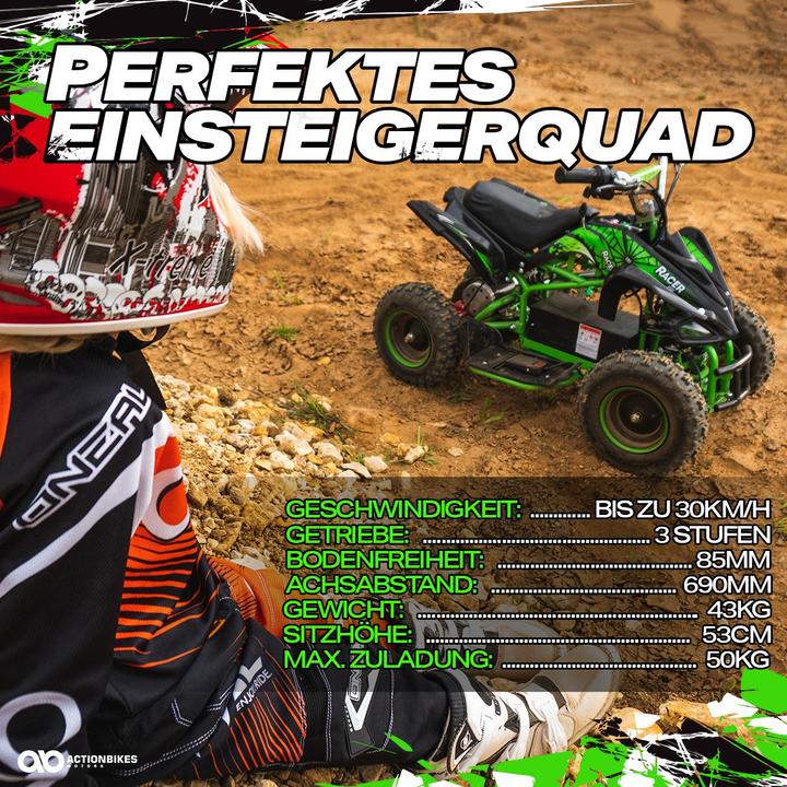 Produktbild Actionbikes Motors Elektro Quad Miniquad Kinder Racer 1000 Watt Pocket Kinderquad Pocketbike ATV (Schwarz Rot)