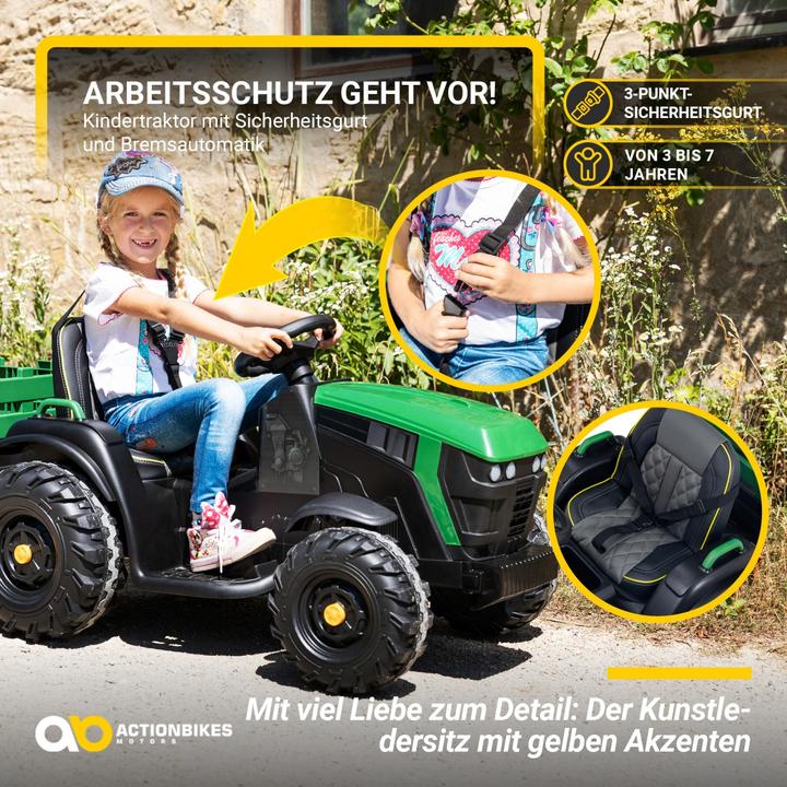 Produktbild Actionbikes Motors Elektro Kindertraktor mit Anhänger Trecker Kinder Traktor mit Motor elektrisch (Rot/Schwarz)