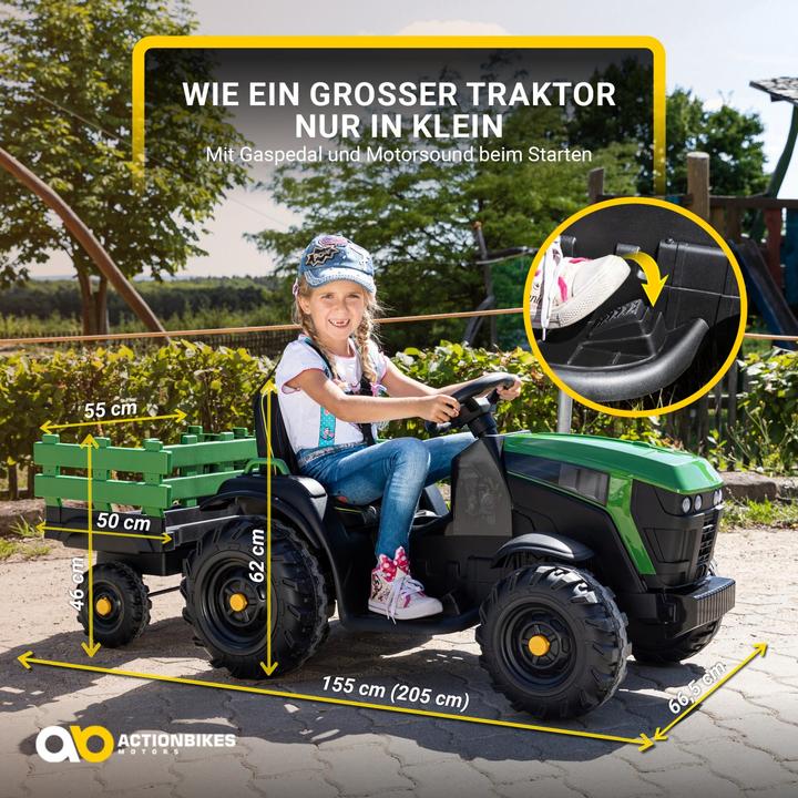 Produktbild Actionbikes Motors Elektro Kindertraktor mit Anhänger Trecker Kinder Traktor mit Motor elektrisch (Rot/Schwarz)