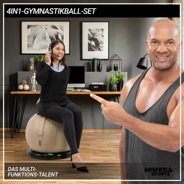 Produktbild Miweba Sports 4in1-Gymnastikball-Set Sitzball Ballschale Bezug Yoga Fitnessball (Beige) (65 cm)
