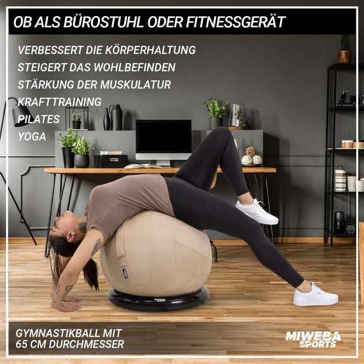 Produktbild Miweba Sports 4in1-Gymnastikball-Set Sitzball Ballschale Bezug Yoga Fitnessball (Beige) (65 cm)