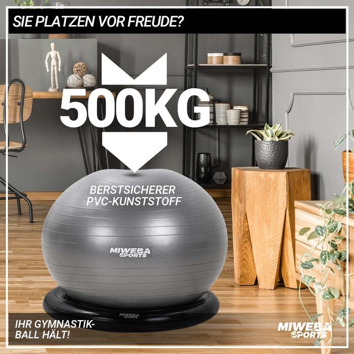 Produktbild Miweba Sports 4in1-Gymnastikball-Set Sitzball Ballschale Bezug Yoga Fitnessball (Beige) (65 cm)