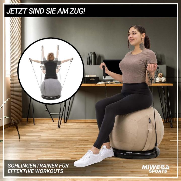 Produktbild Miweba Sports 4in1-Gymnastikball-Set Sitzball Ballschale Bezug Yoga Fitnessball (Beige) (65 cm)