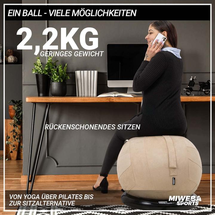 Produktbild Miweba Sports 4in1-Gymnastikball-Set Sitzball Ballschale Bezug Yoga Fitnessball (Beige) (65 cm)