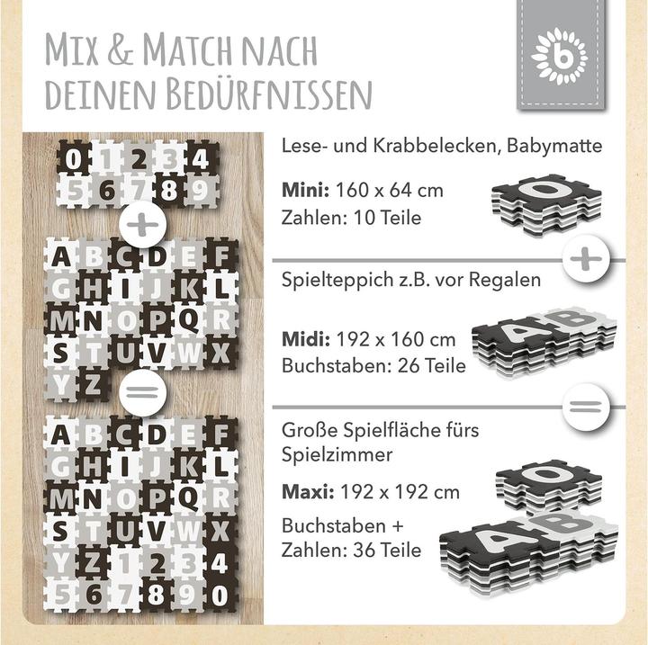 Produktbild Bieco Puzzlematte Buchstaben Schwarz-Weiss, 26-teilig (32 x 32 cm)