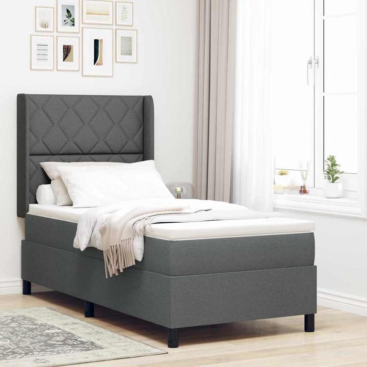 vidaXL Box spring bed with mattress fabric dark grey (100 x 200 cm)