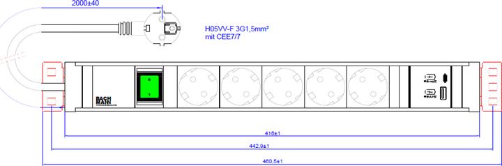 Image du produit Bachmann Profilé pour artisans 12x contact de protection 2m (5x, CEE 7/3, 2 m)