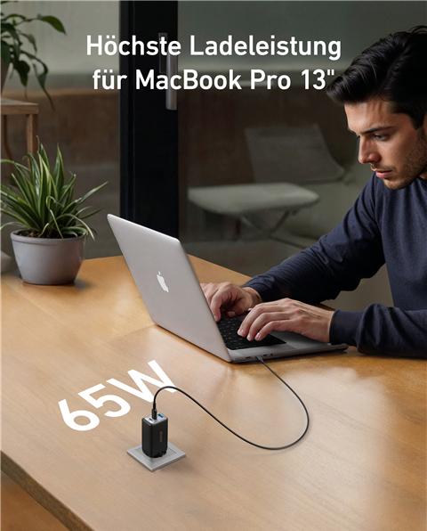 Actual product image Anker 2 x USB-C, 1 x USB-A Power Port III Charger 65W Black (65 W)