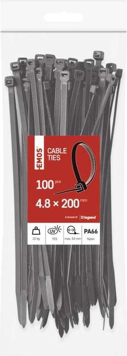 Actual product image Emos Cable tie 200×4,8, black, 100 pcs (200 mm, 100 pcs.)