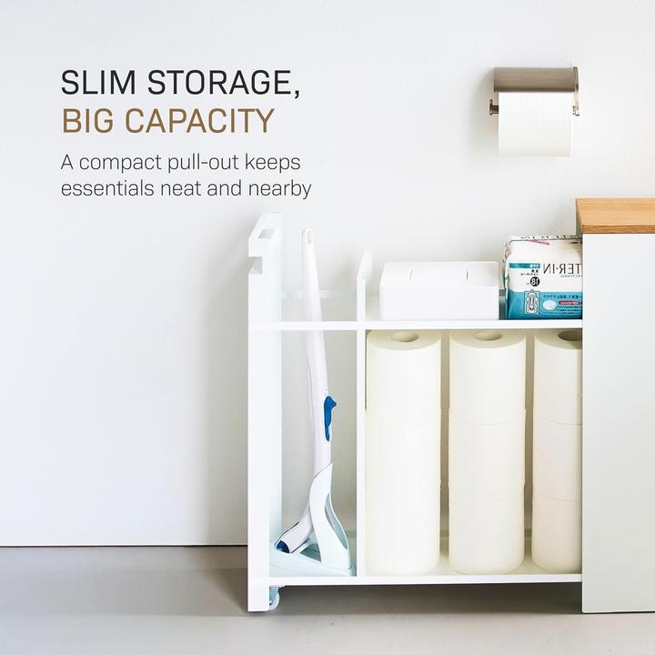 Actual product image Yamazaki Pull-out shelf with wooden shelf TOWER (14 x 56 x 55 cm)