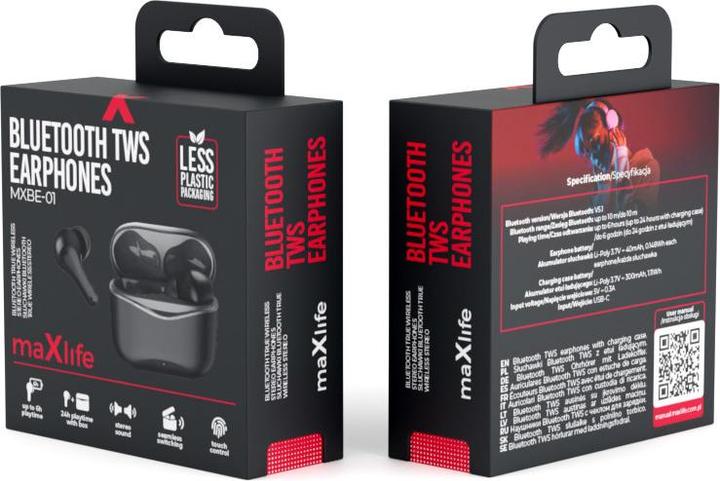 Produktbild Maxlife Bluetooth-Kopfhörer TWS MXBE-01 schwarz (6 h, Kabellos)