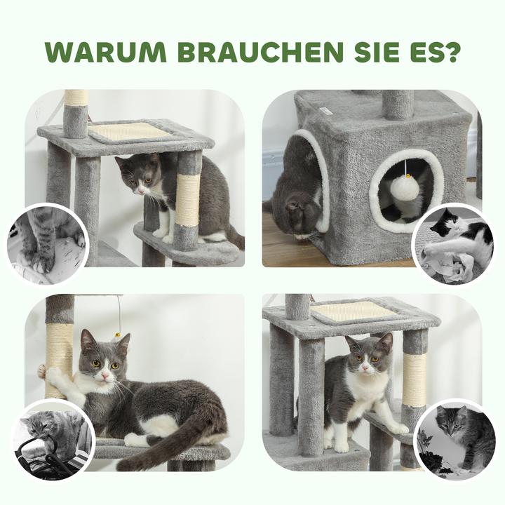 Produktbild PawHut Kratzbaum Spanplatte, Polyester Grau (107 cm, Grau, Weiss)