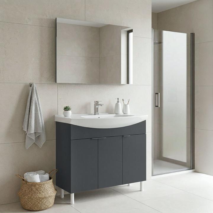 Produktbild Homitis Purus 100 Bathroom Cabinet With Sink & Mirror Set (2 Pieces)