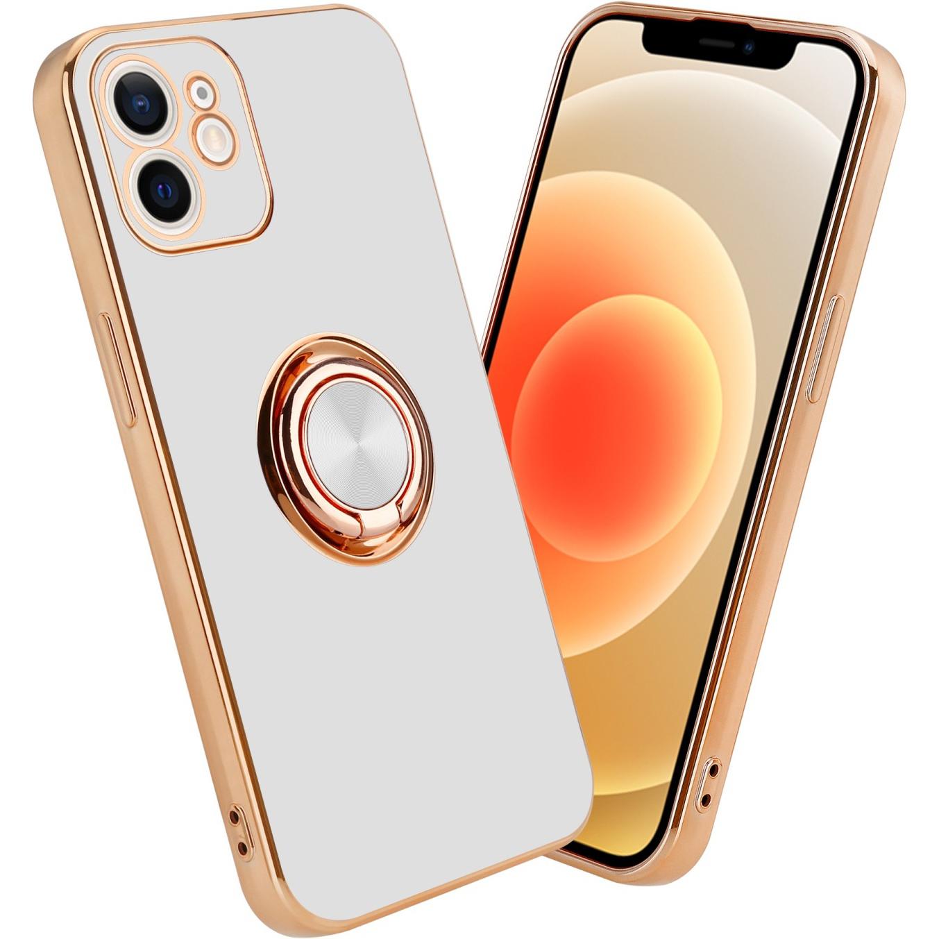 Cadorabo Hülle für Apple iPhone 12 im TPU mit Kameraschutz und Ring LM089 Style (Apple iPhone 12), Smartphone Hülle, Wei...