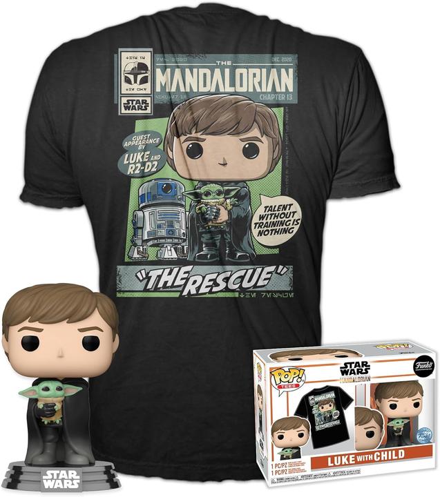 Actual product image Funko THE MANDALORIAN -Booble Head POP N°482 -Luke avec Enfant + T-shirt (S)