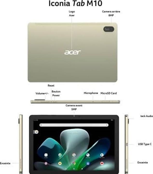 Image du produit Acer Iconia M10 (WLAN uniquement, 10.10", 128 Go, Champagne Gray)
