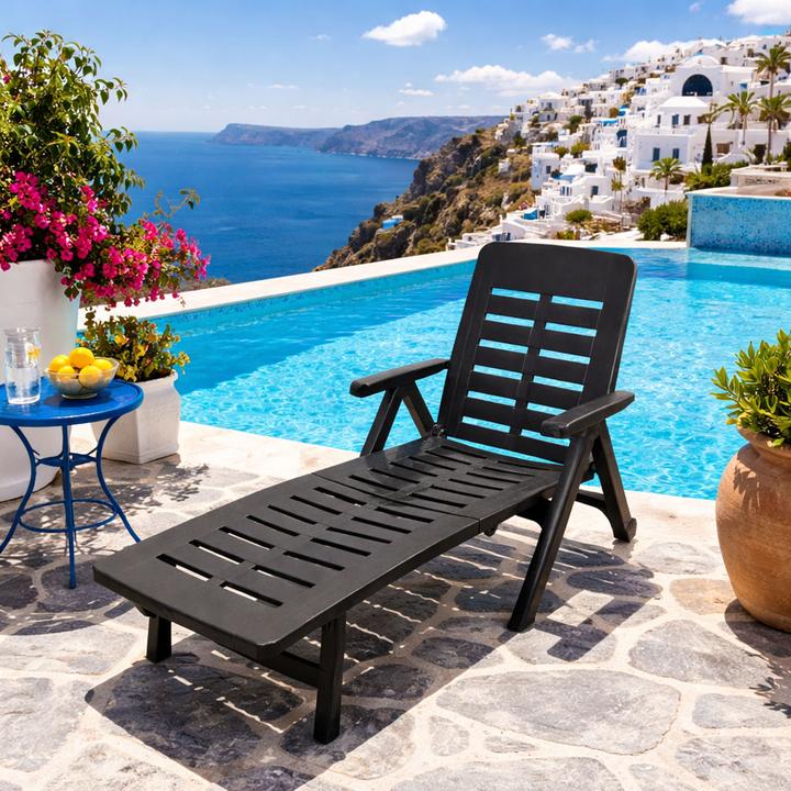 Produktbild Mojawo Rollbare Liege Klappliege Gartenliege Kunststoff - Anthrazit (189 cm)