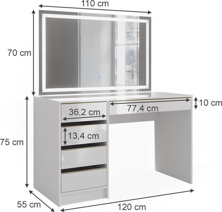 Actual product image Vicco Sherry with lighting (120 x 75 x 55 cm)