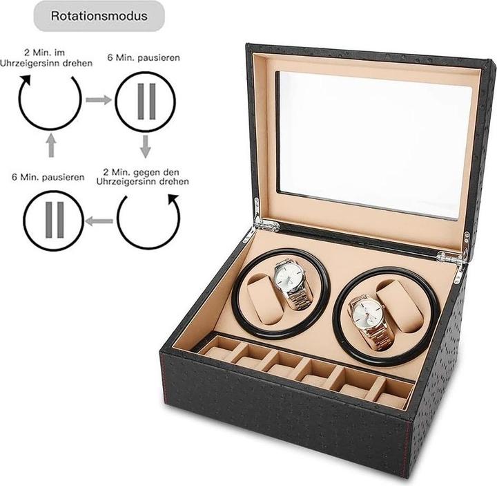 Actual product image Cbx Uhrenbeweger für 4+6 Uhren, Watchwinder Kamelmuster mit roten Nähten (4x)