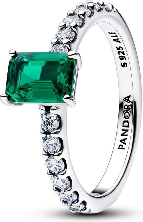 Actual product image Pandora Rectangular Sparkling Green Halo Ring (56, 925 Silver)