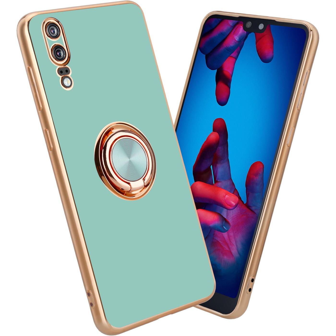 Cadorabo Hülle für Huawei P20 im TPU mit Kameraschutz und Ring LM089 Style (Huawei P20), Smartphone Hülle, Türkis