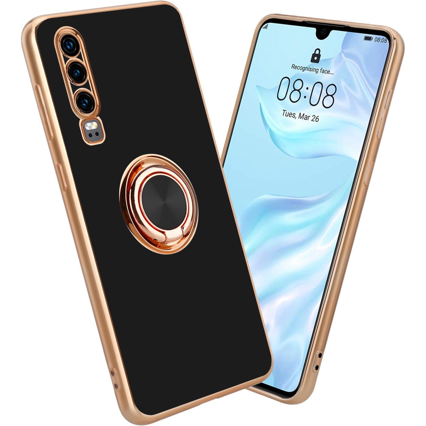 Cadorabo Hülle für Huawei P30 im TPU mit Kameraschutz und Ring LM089 Style (Huawei P30), Smartphone Hülle, Schwarz
