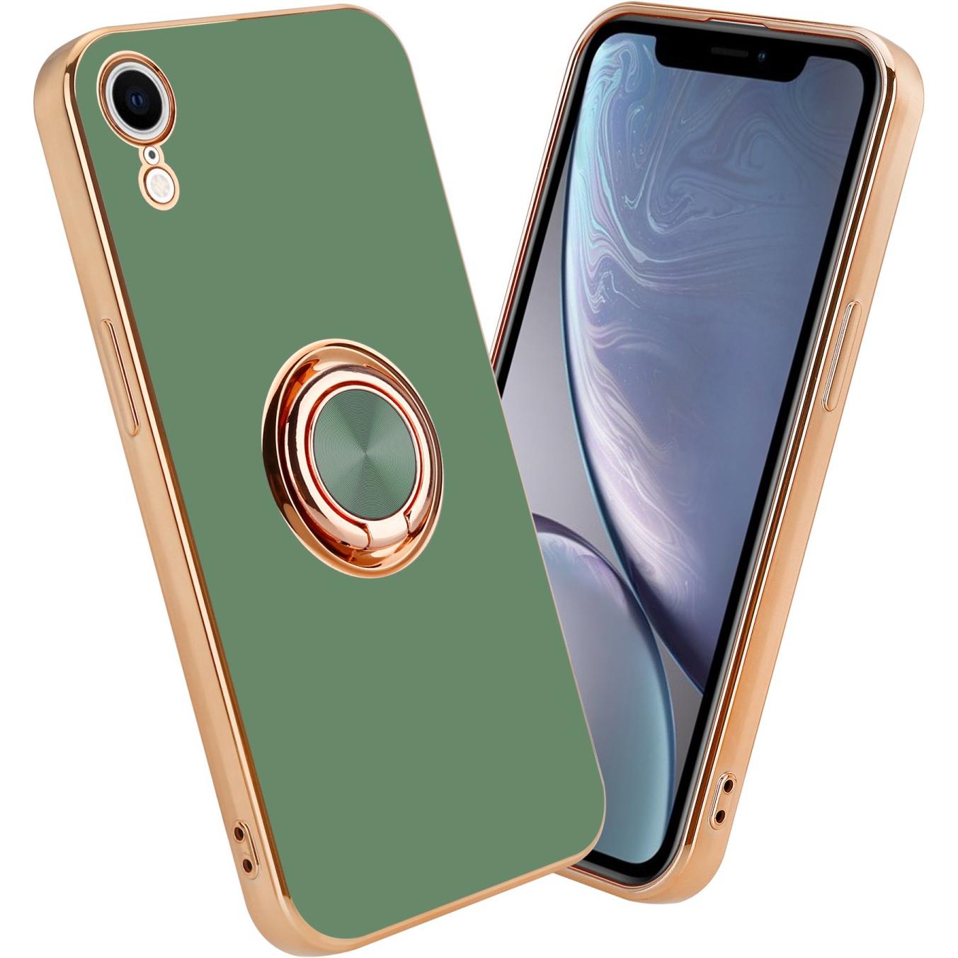 Cadorabo Hülle für Apple iPhone XR im TPU mit Kameraschutz und Ring LM089 Style (Apple iPhone XR), Smartphone Hülle, Grü...
