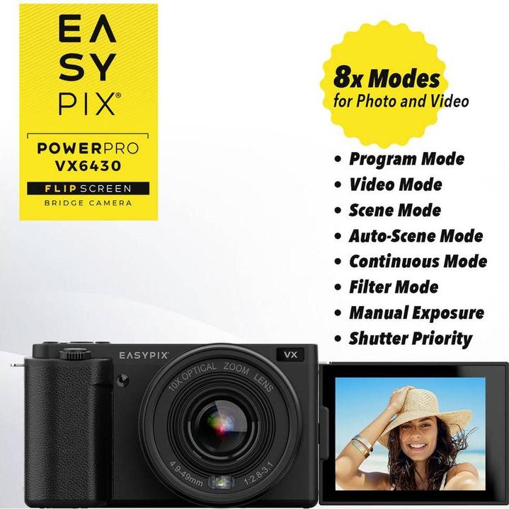 Immagine prodotto Easypix PowerPro VX6430 Flip Screen La telecamera bridge intelligente con schermo ribaltabile (4.9 - 49 mm, 8 Mpx)