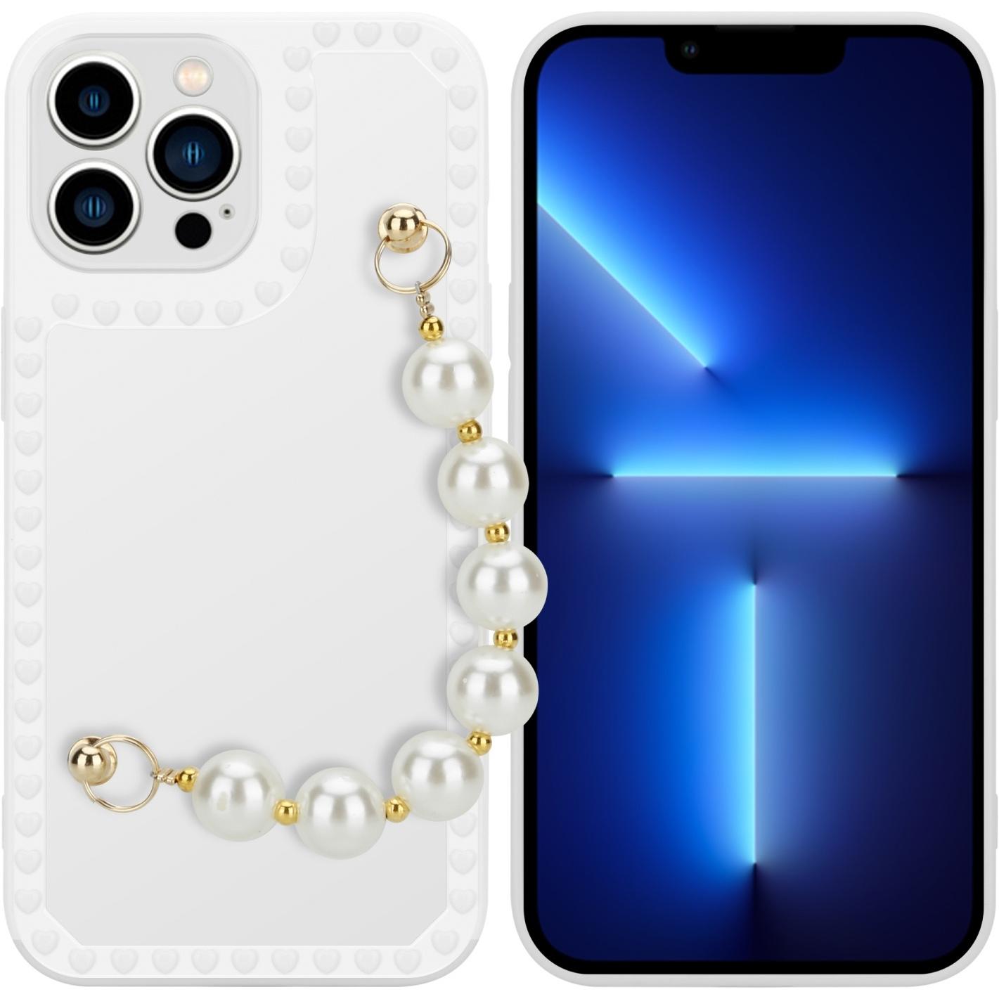 Cadorabo Hülle für Apple iPhone 13 PRO MAX im TPU Perlen Style (Apple iPhone 13 Pro Max), Smartphone Hülle, Weiss