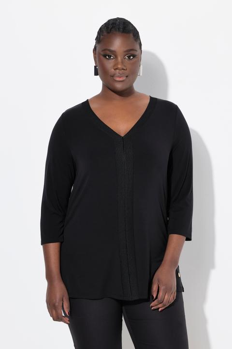 Actual product image Ulla Popken Ribbed Detail 3/4 Sleeve Lyocell Tee (56)