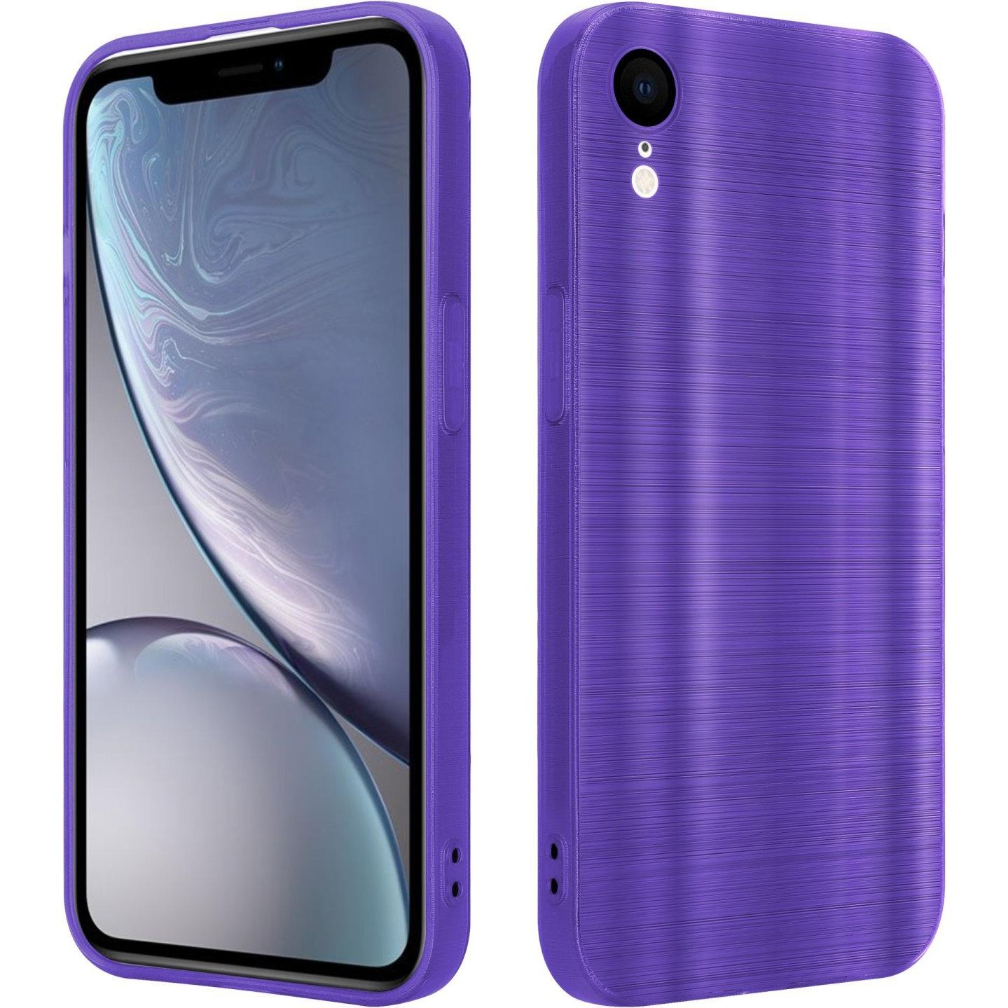 Cadorabo Hülle für Apple iPhone XR im TPU Brushed Kameraschutz LM160 Style (Apple iPhone XR), Smartphone Hülle, Violett