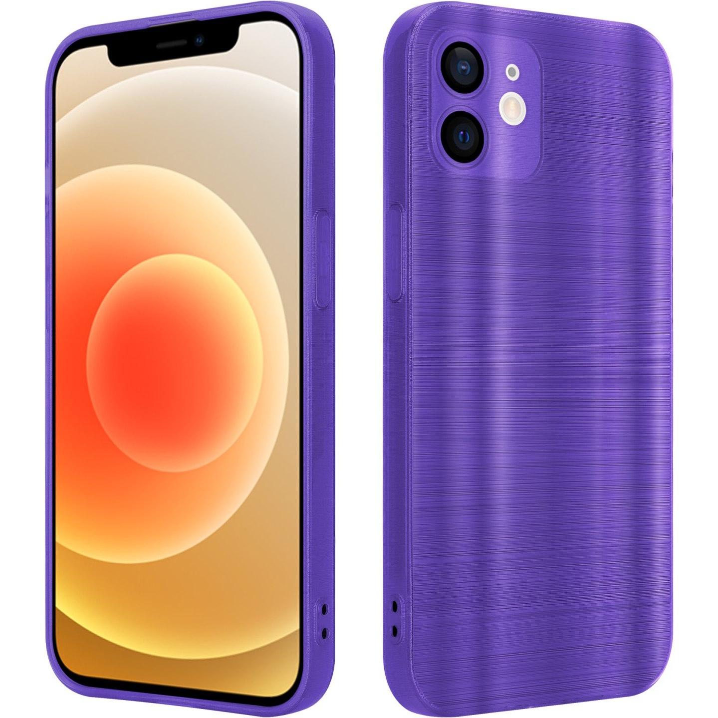 Cadorabo Hülle für Apple iPhone 12 im TPU Brushed Kameraschutz LM160 Style (Apple iPhone 12), Smartphone Hülle, Violett