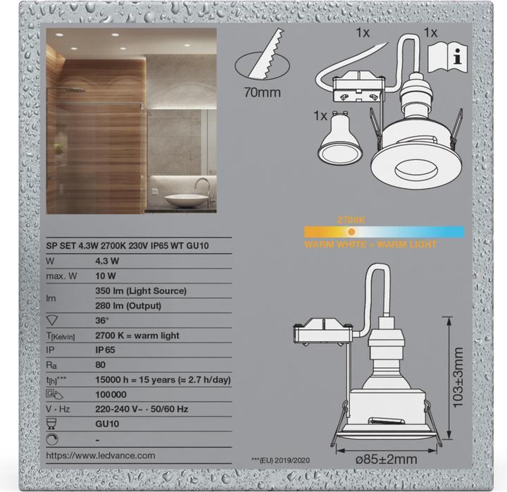 Produktbild Ledvance Led Spot Recess Ip65 Twistlock (350 lm, GU10)