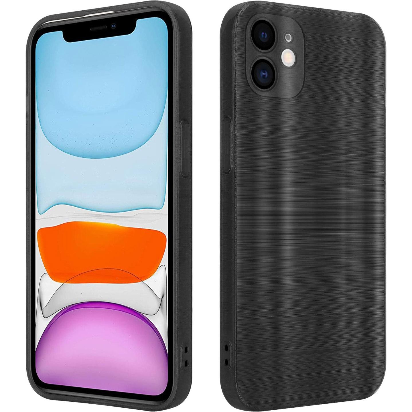 Cadorabo Hülle für Apple iPhone 11 im TPU Brushed Kameraschutz LM160 Style (Apple iPhone 11), Smartphone Hülle, Schwarz