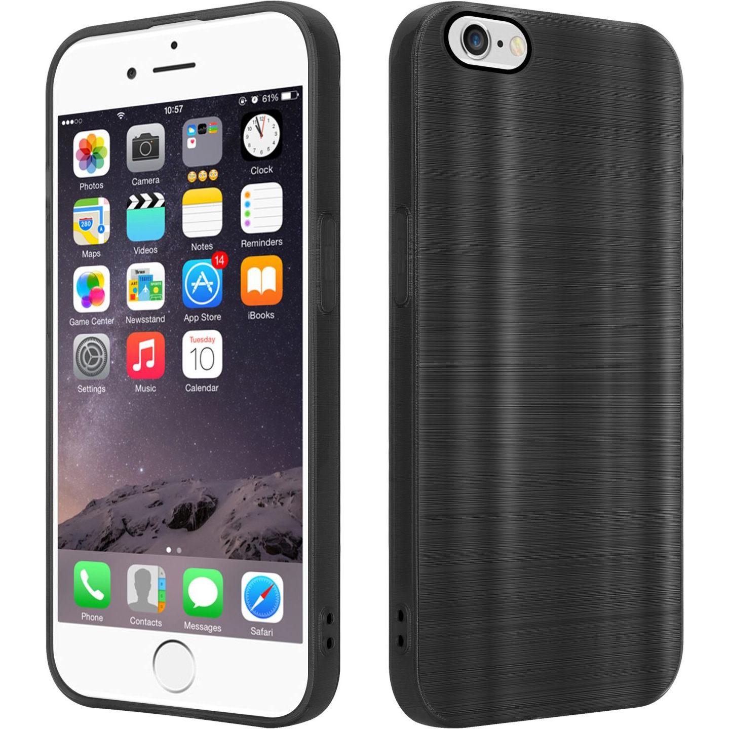 Cadorabo Hülle für Apple iPhone 6 / 6S im TPU Brushed Kameraschutz LM160 Style (Apple iPhone 6), Smartphone Hülle, Schwa...