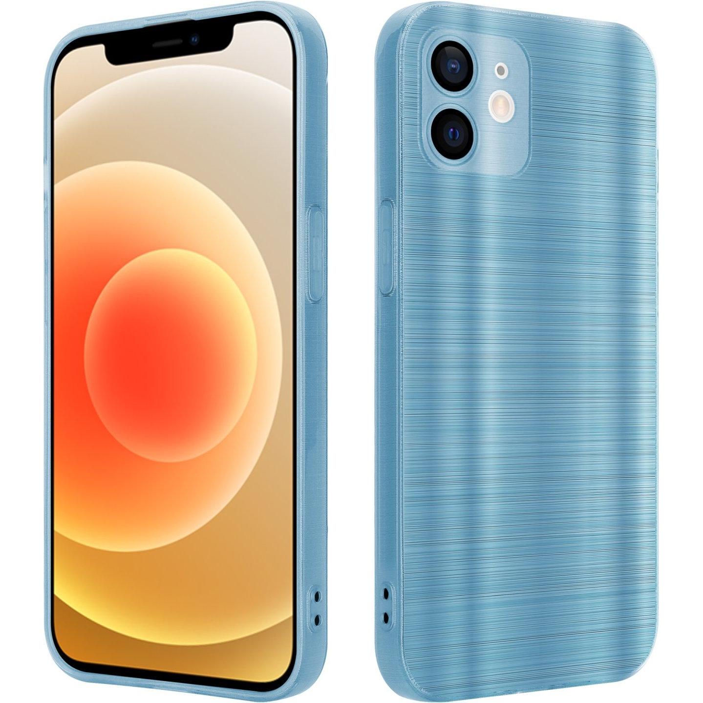 Cadorabo Hülle für Apple iPhone 12 im TPU Brushed Kameraschutz LM160 Style (Apple iPhone 12), Smartphone Hülle, Türkis