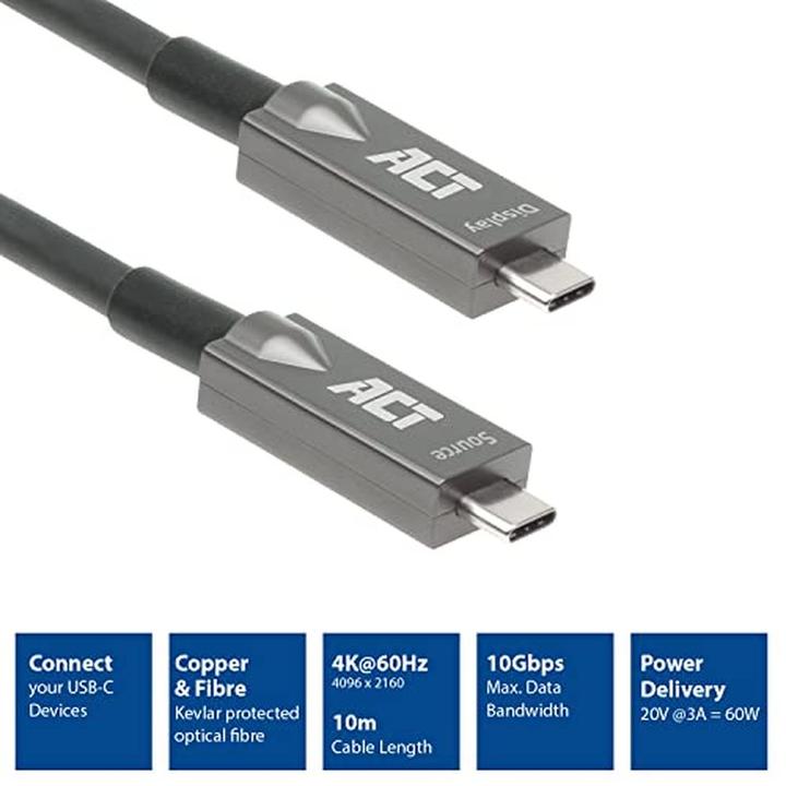 Actual product image ACT USB-C 3.2 Gen2 Active Optical Cable (AOC) connection cable, 10m (10 m, USB 3.2 Gen 2, 60 W)