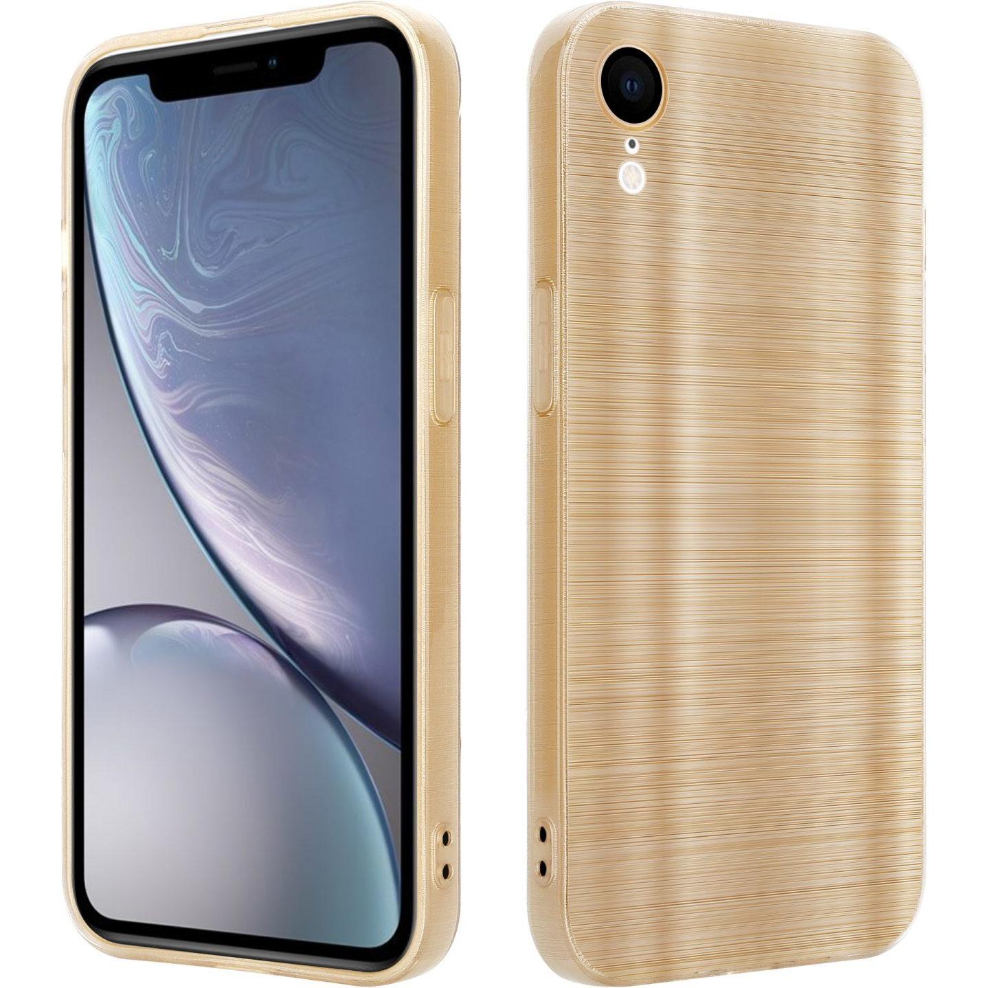 Cadorabo Hülle für Apple iPhone XR im TPU Brushed Kameraschutz LM160 Style (Apple iPhone XR), Smartphone Hülle, Gold